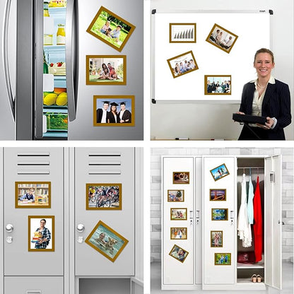 Magnetic Picture Frames(4"X6",10 Pack) with Golden Border,Magnet Photo Frame Pockets/Postcard Holder,Decorations for Home refrigerator/Office Whiteboard/school Locker/Classroom/Party