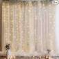 10ft x 10ft Cream White Chiffon Backdrop Curtain with Lights String for Parites Wedding Wrinkle Free Curtain Photo Backdrops Drapes for Baby Shower Birthday Party Home Decorations