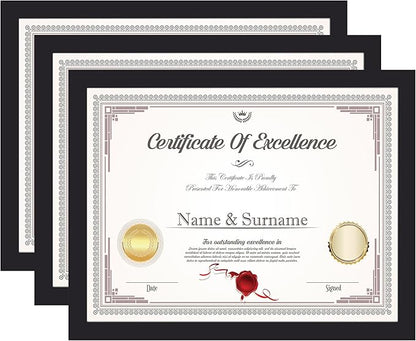 KTKDE 8.5x11 Picture Frame Black Certificate Document Frame 3 Pack Diploma Frames, Poster and Photo, Horizontal and Vertical Formats for Wall Hanging or Tabletop with Shatter Resistant Plexiglass