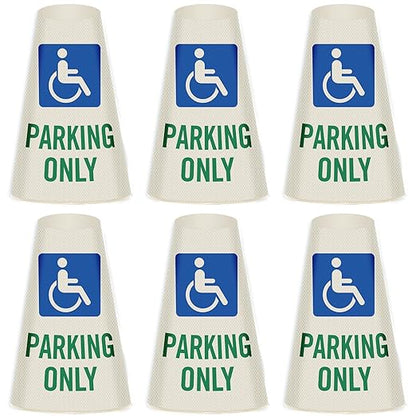 SmartSign 6-Pack "Handicapped Parking Only" Reflective Cone Message Sleeve Collar with Symbol, 360-Degree Visibility, Non-Adhesive Vinyl Signs for Traffic Safety Cones, 3-Side Print [Cone Not Included]
