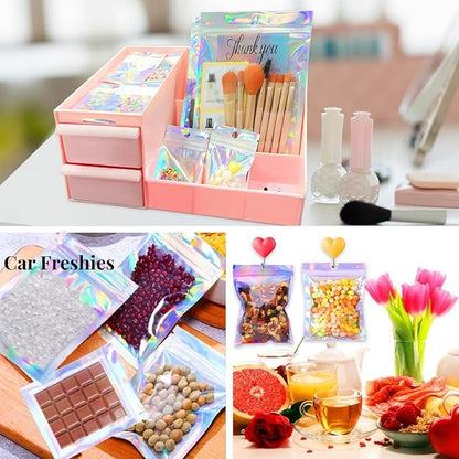 Smell Proof Bags & Resealable Foil Pouch Mylar Sample Bag Great for Party Favor Food Storage (Holographic Color) (50pcs-6x9 inch)