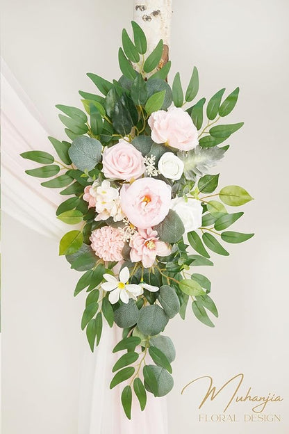 Artificial Arch Flowers Kit(Pack of 4),2Pcs Artificial Flower Arch Decor, 2Pcs Drapes, Ceremony and Reception Background Rose Decoration, Flamingo Pink Rose Floral Outdoor Party Decor