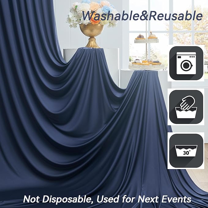 30×14ft Wrinkle Free Navy Blue Backdrop Curtain for Wedding Parties,6 Panels 5×14ft Height Soft Silky Polyester Photo Backdrop Drapes Curtains for Birthday Photography Stage Events Background Cloth
