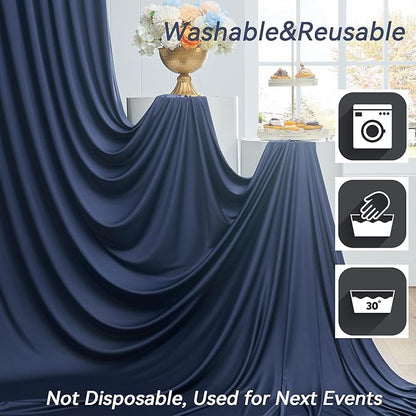 60×12ft Navy Blue Wrinkle Free Backdrop Curtain for Wedding Parties, 12 Panels 5×12ft Long Soft Silky Polyester Backdrop Drapes Photo Back Drop Curtains for Birthday Photography Background Cloth