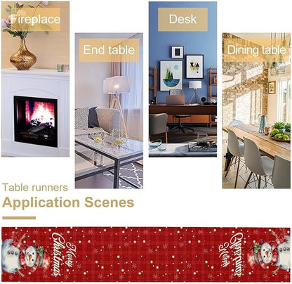 Christmas Table Runner,Christmas Snowman Snowflakes Winter Seasonal Table Cloth Kitchen Dining Table Decoration for Home Party Decor 13x36 Inch