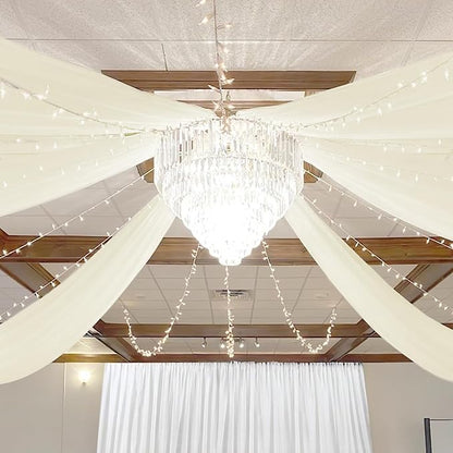 6 Panels Ivory Ceiling Drapes for Wedding 5ftx10ft Chiffon Fabric Arch Draping Curtains Sheer Drapery for Party Ceremony Birthday Baby Shower Reception Stage Swag Ceiling Decorations