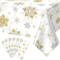 6Pcs Christmas Snowflake Party Tablecloths Decorations,Plastic White and Gold Table Cloth,Winter Rectangle Table Cover for Christmas New Year Birthday Baby Shower Holiday Party Decorations,54x108 inch