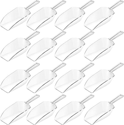 Hestya 16 Pcs Christmas Multi Purpose Clear Plastic Scoops for Candy Buffet Acrylic Kitchen Ice Food Popcorn Scoops for Protein Powders, Ice Cream, Coffee, Tea Jar (4.3 Inch)