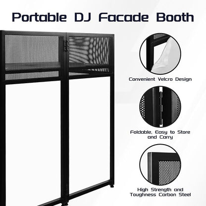 Portable DJ Booth 40" x 20", DJ Facade Table with Black/White Light Scrims, Foldable DJ Stand for Laptop and Controller,with Carry Bag, Cable Hole, Perfect for Bars, Clubs, Party, Private Events