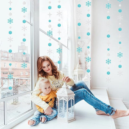 Snowflake-Snow Teal-Silver Christmas Party-Decorations Streamers - 52Ft White Winter Wonderland Frozen Hanging Paper Garland Banner,Birthday Wedding Baby Bridal Shower New Year Supplies Decor Hugtmr