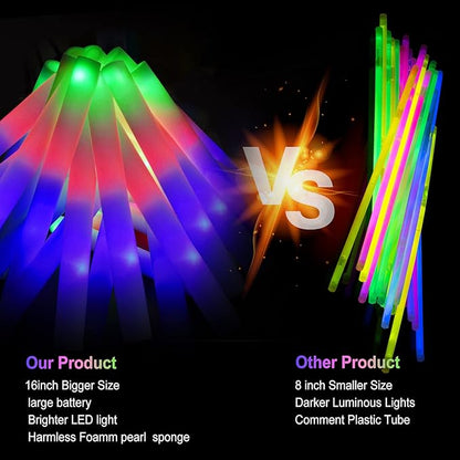 LifBetter 192 Pcs Foam Glow Sticks Bulk,Led Glow Sticks with 3 Modes Colorful Flashing,Long Life Battery Glow In The Dark Party Supplies for Weddings,Parties,Festivals,Sporting Events