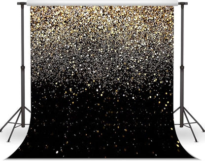 WOLADA Black and Gold Backdrop Golden Glitter Backdrop for Photography Wedding Birthday Baby Shower Party Photo Studio 8x8FT 11176