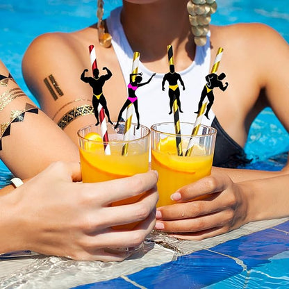 BLUE TOP 30 PCS Bachelorette Party Funny Dancing Paper Straws,Men and Felame Pole Dancer Drinking Straws, great decoration for cocktail and drinks, great to use at Valentine's Day or Birthday Parties