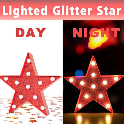 Pooqla Star Marquee Lights, Glitter LED Marquee, Red Light Up Star - Battery Powered Night Light for Birthday Party, Wedding, Christmas Decoration