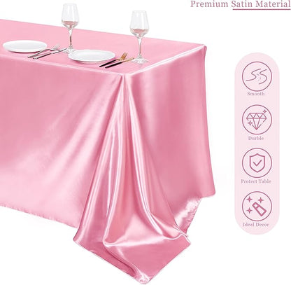 TURSTIN 1 Pack Pink Satin Tablecloth 102 x 58 Inch Overlay Satin Table Cover Rectangle Bright Silk Tablecloth Smooth Fabric Table Decoration for Wedding Banquet Party Events