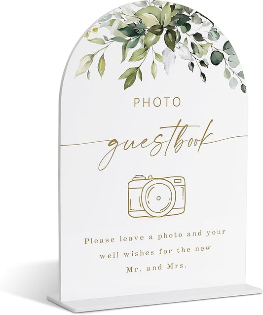 Photo Guestbook Sign, Greenery Gold Bridal Shower Decorations, Wedding Guestbook Sign, Marriage Signs for Ceremony and Reception, Engagement Decorations, Wedding Table Acrylic Decor - 26