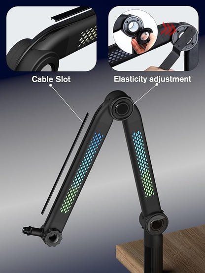 SUNMON RGB Mic Arm – Adjustable Boom Arm with Rhythm RGB Lighting for Blue Yeti, HyperX QuadCast, Rode, Fifine AM8, and More – Perfect for Podcasting, Streaming, and Gaming