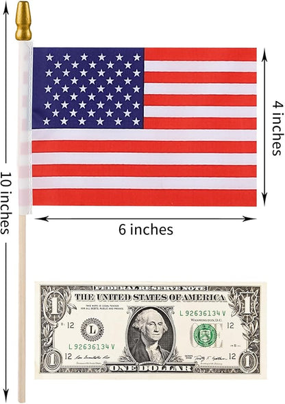 200pcs Small American Flags on Stick, Handheld 4 x 6 Inchs Mini American Flags with Kid-Safe Golden Spear Top, US Flags for 4th of July Decorations Outdoor, Independence Day Decorations