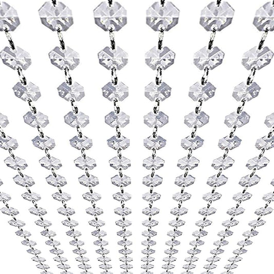 33ft K9 Glass Crystal Garland Strands - Hanging Chandelier Gem Bead Chain - 14mm Clear Octagon Prism Diamond String Decorations for Wedding Party Manzanita Centerpiece Christmas Tree