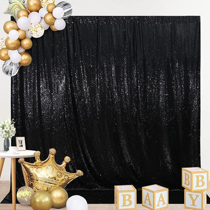 SquarePie Sequin Backdrop Curtain Less See Through Thick Glitter Background for Halloween Party 10FT x 10FT Black