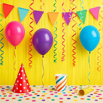 2 Pack Pastel Yellow Tinsel Foil Fringe Curtains, Yellow Party Decorations, Metallic Tinsel Party Streamers Backdrop for Birthday Baby Shower Graduation Gender Reveal Party Decorations