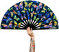 UV Glow Rave Fan, Bamboo Folding Clack Hand Fans Foldable for Men Women, Boots on the Ground Poping Fan for EDM Festival Line Dance Decoration, (Butterfly-1, Large 13")