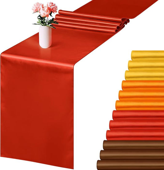 Aneco 12 Pack Satin Table Runner 12 x 108 Inch Fall Autumn Long Wedding Satin Silk Table Runner for Thanksgiving Halloween Party Decoration Wedding Banquet Graduations Birthday