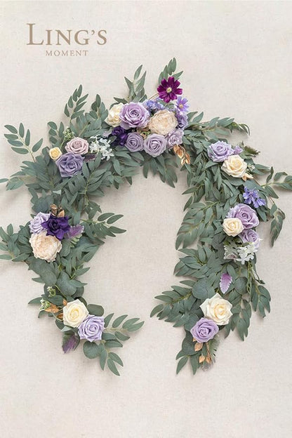 Ling's Moment Flower Garland - 6FT Eucalyptus & Rose - Sweetheart Table Decor for Wedding Reception, Artificial Floral Garland for Mantle, Thanksgiving, Christmas Decoration, Lilac & Lavender