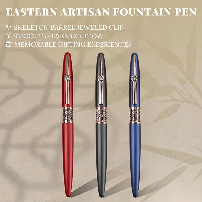 YUNCHUN Refillable Fountain Pen Fine Nib, Fancy Ink Pen with 5 Black & 5 Blue Ink Refills Cartridges, Cool Ink Pens for Writing, Business Metal, Best Gift Set for Men & Women, Blcak