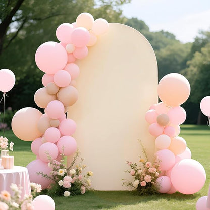 Ledido Wedding Arch Backdrop Cover 6FT 7.2FT Arch Covers 2Set Fitted Stretchy Spandex Round Top Stand Backdrop Cover for Wedding Banquet Ceremony Birthday Party Baby Shower Event Decoration,Beige