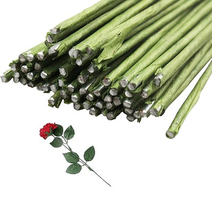100 Pieces 18 Gauge Green Paper Covered Floral Wire Stems for DIY Crafts, Artificial Flower Arrangements 16 inch Paper Covered Floral Stems