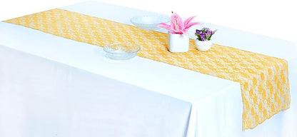 MDS Pack of 25 Wedding 12 x 108 inches Lace Table Runner for Wedding, Decorations for Birthday Parties, Banquets, Graduations, Engagements, and Runners fit Rectangle, Round Table- Yellow Gold