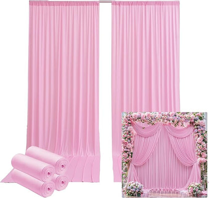 20ftx12ft Wrinkle Free Pink Backdrop Curtain, 4 Panels 12FT Height Pink Wedding Backdrop Drapes, Silky Polyester Back Drop Cloth for Birthday Photography Background Party Backdrop Draping