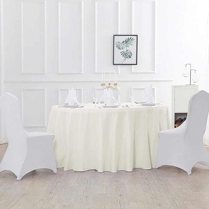 120 inch Round Tablecloth Washable Polyester Table Cloth Decorative Table Cover for Wedding Party Dining Banquet（120 inch,Ivory）