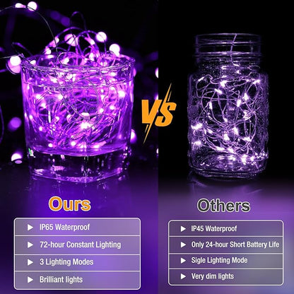 6 Pack Fairy Lights Battery Operated - 7ft 20 Led Twinkle Lights 3 Modes, Bulk Mini String Lights Waterproof for Halloween Holiday Mason Jars Vases DIY Decoration Christmas-Purple