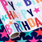 LeZakaa Reversible Stars Birthday Wrapping Paper Roll, Happy Birthday Lettering & Colorful Star, for Boys Girls, Mini Roll, 17 inches x 32.8 Feet (46.45 sq.ft.)