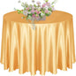 KKJIAF 1 Pack 108 Inch Round Table Cloth, Gold Overlay Round Satin Table Cover, Silky Satin Dining Tablecloths for Wedding Buffet Parties Banquet Decoration