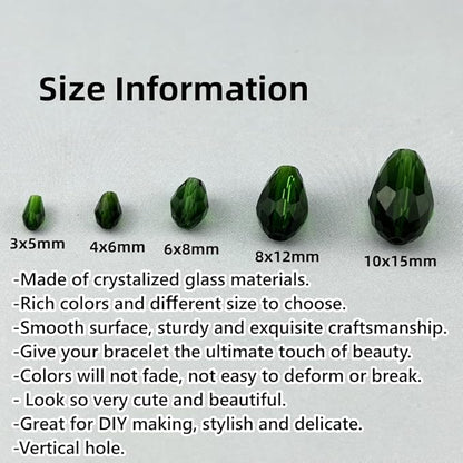 50pcs 10x15mm Teardrop Crystal Glass Beads for Jewelry Making, Faceted Vertical Hole Teardrop Glass Spacer Beads for Wind Chimes Bracelet Earring Necklace DIY Craft(Dark Green)