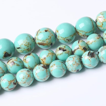 Gold Wire Turquoisee Stone Beads Gemstone Round Crystal Energy Jade Beads Stone Beads for Jewelry Making DIY Bracelet Necklace Jewelry Making 1 Strand 15.5inch 60PCS 6MM