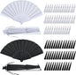 Wenqik 80 Pcs Wedding Folding Hand Fans Bulk Silk Fabric Chinese Handheld Foldable Clack Fans with Plastic Ribs for Party, Wedding Gifts, Line Dancing, Home Decorative (Black,White)