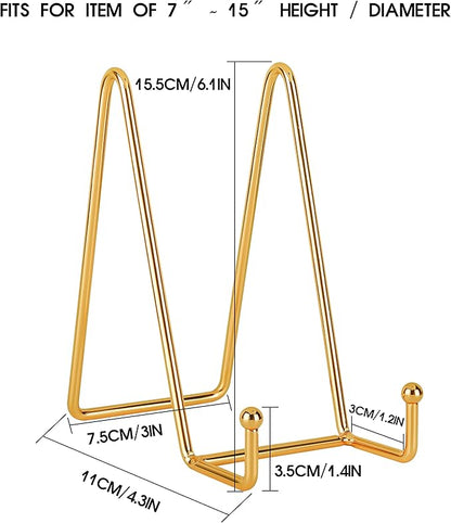 Decolore 6 Inch 5 Pack Gold Metal Display Stands Plate Stand Display Stands for Picture, Decorative Plate, Book, Photo Easel, Artistic Work