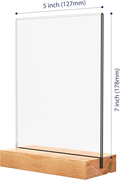 5x7 Inch Acrylic Sign Holder with Wood Base Vertical and Slant Displays(3 Pack 5*7")