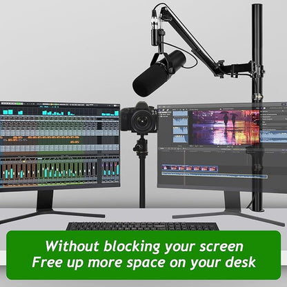 Mic Boom Arm, Adjustable Height Overhead Microphone Stand with Heightened Extension Riser for Shure SM7B Blue Yeti HyperX QuadCast S and other Mic