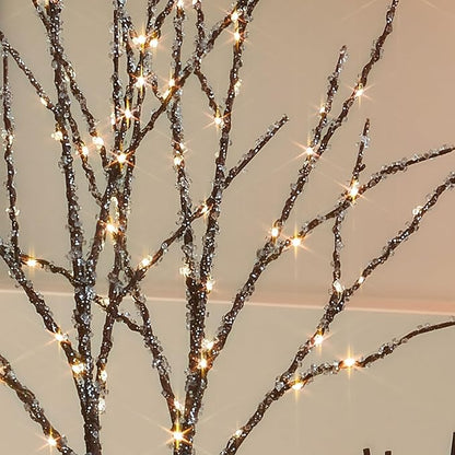 Fudios Lighted Branches with Ice Timer 100 LED 32IN, Artificial Tree Branch with Lights for Home Bedroom Fireplace Mantle Christmas Holiday Decoration