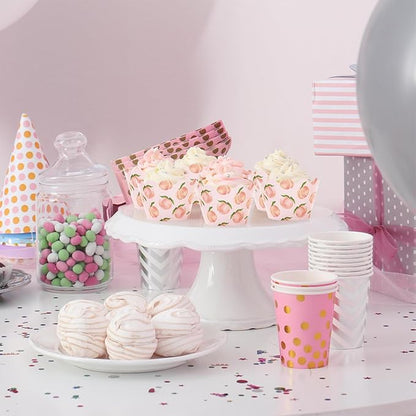 Whaline 36Pcs Peach Cupcake Wrappers Watercolor Pink Peach Cupcake Liners Decorative Cupcake Holders for Summer Baby Shower Party Cake Decoration