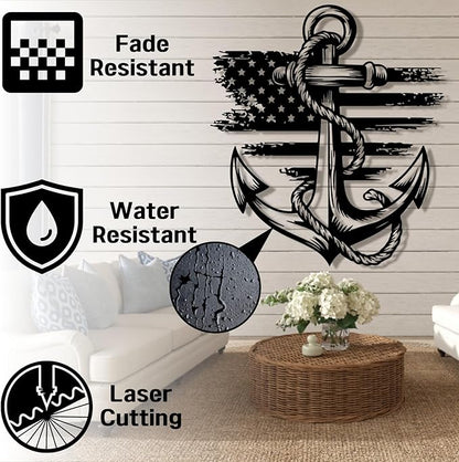 lunwall Metal Anchor Wall Decor, Anchor Metal Sign, Metal Anchor Decor, Anchor Metal Wall Art, Metal Nautical Wall Decor, Metal Wall Decor Coastal, Anchor Wall Decor (white, 19L x 17" W / 47 x 43 cm)