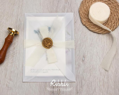 Ribbli Ivory Ribbon 1 Inch x 3 Rolls Total 24 Yards Ivory Handmade Fringe Chiffon Silk Ribbon for Wrapping Wedding Invitations Bridal Bouquets DIY Crafts Home Decor