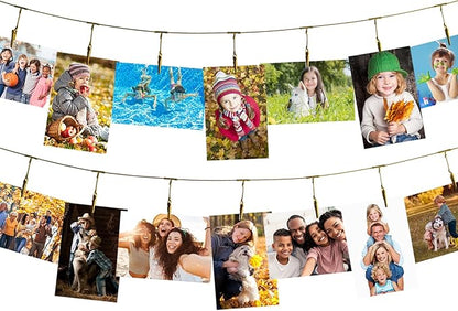2 Pack Chain Photo Clip Hanging Photo Display Wall Photo Display Metal Photo String with 12 Clips Wall-Mounted Picture Holder for Hanging Painting Family Photos Artworks (Gold Color)