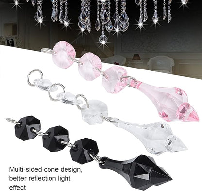 Buachois 10Pcs Clear Acrylic Crystal Ornament Beads Garland Chandelier Hanging Crystals for Wedding Party Celebration Christmas Tree Decor Black