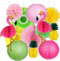 YUNXUAN Flamingo Party Supplies, Hawaiian Party Decorations Flamingo and Pineapple Honeycomb Ball Paper Lanterns Paper Fans Pom poms Flowers for Birthday Luau Tropical Bachelorette Party